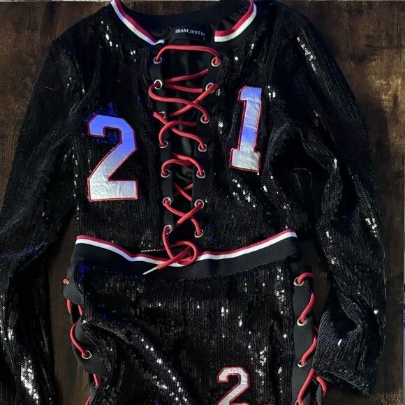 Shane Justin 2 Pieces Sequins Lace Up  Bodycon Top/Pants  Tracksuit Outfits Set - Picture 4 of 11